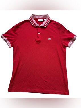 Lacoste Polo Shirt Mens M Slim Fit Red Crocodile Logo Classic Stretch Cotton
